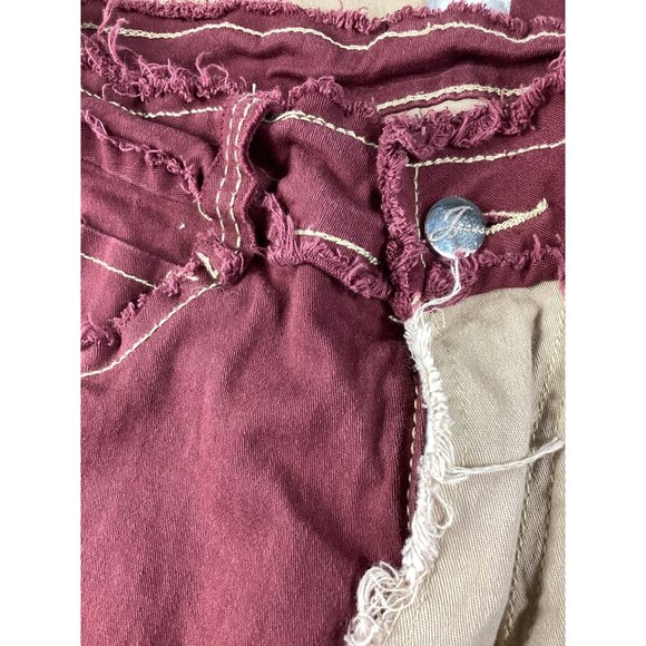 Y2K Distressed Patchwork Straight Jeans Womens Small Beige Black Grunge Rock - Picture 8 of 9